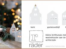 Räder kleine huisjes, kerk en boom met waxinehouder