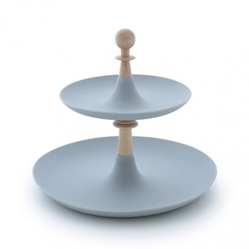 etagere van siliconen, 2 delen met houten knop, grijs