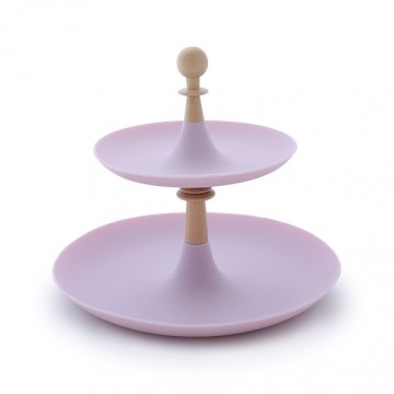 etagere van siliconen, 2 delen met houten knop, lichtroze