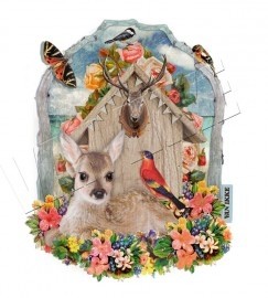 Van ikke strijkapplicatie: vogelhuisje en hert