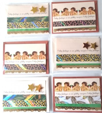 Kerstkaart set 6 handgemaakt