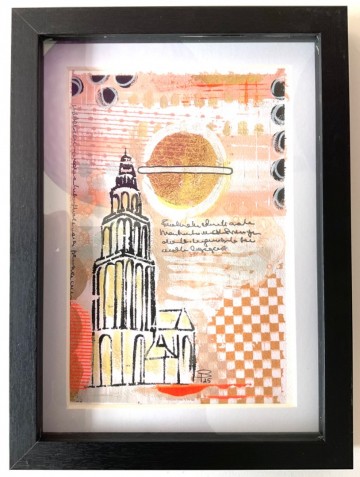 Martinitoren in passepartout  lijst