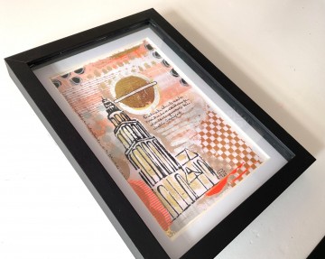 Martinitoren in passepartout en lijst