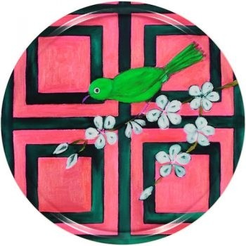 Trellis bird pink round 350x350